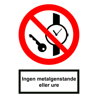 Selvklæbende Forbudsskilt – Ingen metalgenstande eller ure (ISO 7010 P008) - Fortrykte labels