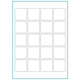 A4-20 kvad., 20 etiketter/ark, hvid mat – 45,0 x 45,0 mm – 100 ark - A-4 etiketter, hvid mat, permanent og aftagelig lim
