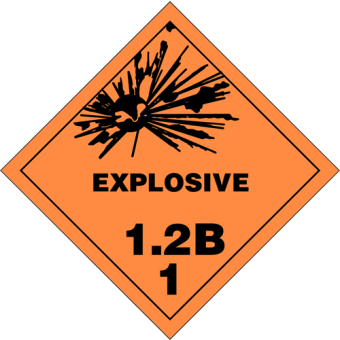 Selvklæbende Fareseddel i PP – Eksplosive stoffer (Klasse 1.2B) – 250 stk. - Fortrykte labels