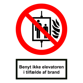 Selvklæbende Forbudsskilt – Benyt ikke elevatoren i tilfælde af brand (ISO 7010 P020) - Forbudsskilte