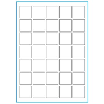A4-35 kvad., 35 etiketter/ark, hvid mat – 35,0 x 35,0 mm – 100 ark - A-4 etiketter, hvid mat, permanent og aftagelig lim
