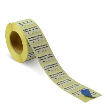 Selvklæbende Byttemærke (14 dage, Hvid) – 30x15 mm – 1000 stk. – Aftagelig lim – Mørk limside - Byttemærker