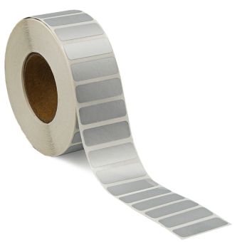 Sølvpolyester etiketter på rulle, permanent lim – Sølv – 30 x 10 mm – 2.500 stk. - Sølvpolyester-etiketter