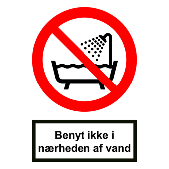 Selvklæbende Forbudsskilt – Benyt ikke i nærheden af vand (ISO 7010 P026) - Sikkerhedsskilte