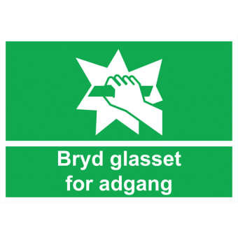 Selvklæbende Nødskilt – Bryd glasset for adgang (ISO 7010 E008) - Nødskilte