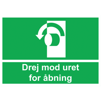 Selvklæbende Nødskilt – Drej mod uret for åbning (ISO 7010 E018) - Nødskilte