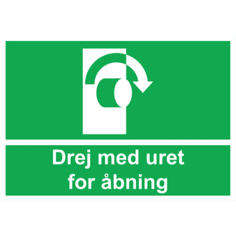 Selvklæbende Nødskilt – Drej med uret for åbning (ISO 7010 E019) - Nødskilte