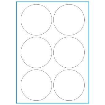 A4-Ø90, 6 etiketter/ark, hvid mat – Ø 90,0 mm – 100 ark - 