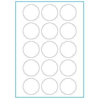 A4-Ø50, 15 etiketter/ark, hvid mat – Ø 50,0 mm – 100 ark - 