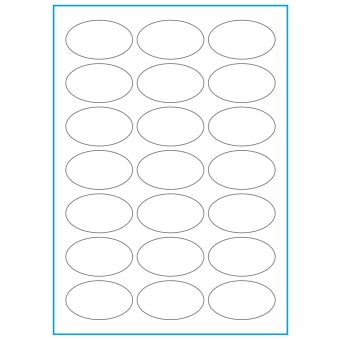 A4-21 oval, 21 etiketter/ark, hvid mat – 60,0 x 35,0 mm – 100 ark - A-4 etiketter, hvid mat, permanent og aftagelig lim