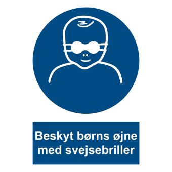 Selvklæbende Påbudsskilt – Beskyt børns øjne med svejsebriller (ISO 7010 M025) - Sikkerhedsskilte