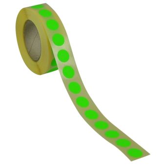 Runde etiketter på rulle, permanent lim – Grøn neon – Ø 13 mm – 1.000 stk. - Runde farvede etiketter