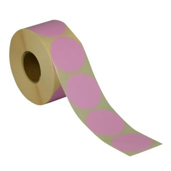 Runde etiketter på rulle – Ø50 mm – Lyserød – 1.000 stk. - Runde farvede etiketter
