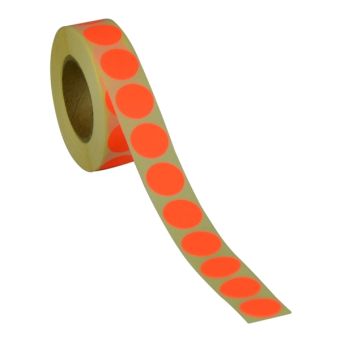 Runde etiketter på rulle, permanent lim – Rød neon – Ø 19 mm – 1.000 stk. - Runde etiketter