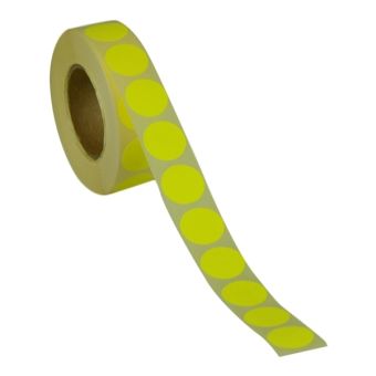 Runde etiketter på rulle, permanent lim – Gul neon – Ø 19 mm – 1.000 stk. - Runde etiketter