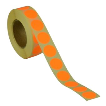 Runde etiketter på rulle, permanent lim – Orange neon – Ø 19 mm – 1.000 stk. - Runde etiketter