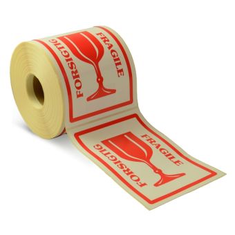 Advarselsetiketter, Permanent – Forsigtig / Fragile – 105 x 150 mm – 300 stk. - Advarselslabels i ruller