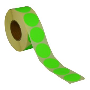 Runde etiketter på rulle – Ø32 mm – Grøn neon – 1.000 stk. – Permanent lim - Runde etiketter