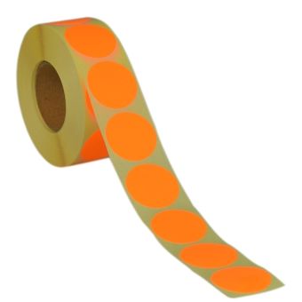 Runde etiketter på rulle – Ø32 mm – Orange neon – 1.000 stk. – Permanent lim - Runde etiketter