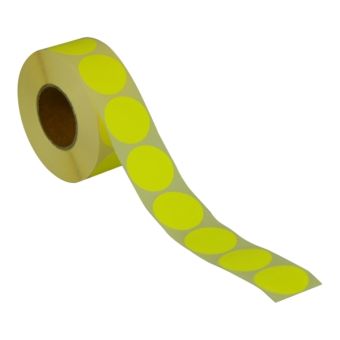 Runde etiketter på rulle – Ø32 mm – Gul neon – 1.000 stk. – Permanent lim - Runde etiketter