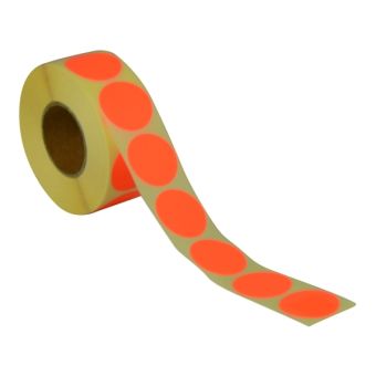 Runde etiketter på rulle – Ø32 mm – Rød neon – 1.000 stk. – Permanent lim - Runde etiketter