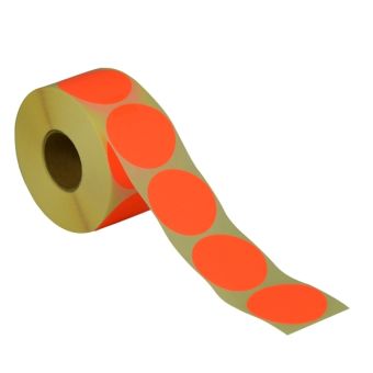 Runde etiketter på rulle – Ø50 mm – Rød neon – 1.000 stk. – Permanent lim - Runde etiketter