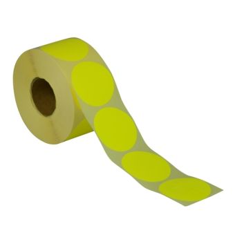 Runde etiketter på rulle – Ø50 mm – Gul neon – 1.000 stk. – Permanent lim - Runde etiketter