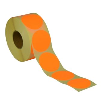 Runde etiketter på rulle – Ø50 mm – Orange neon – 1.000 stk. – Permanent lim - Runde etiketter