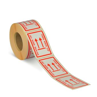 Advarselsetiketter, Permanent – Forsigtig / Denne side op – 66 x 45 mm – 500 stk. - Advarselslabels i ruller