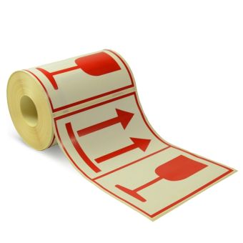 Advarselsetiketter, Permanent – Forsigtig / Denne side op – 148 x 210 mm – 300 stk. - Advarselslabels i ruller