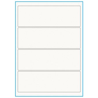 A4-4 smal, 4 etiketter/ark, 100% Recycled råhvid mat – permanent lim – 195,0 x 65,0 mm – 75 ark - A4, A5 & A6 etiketter i ark
