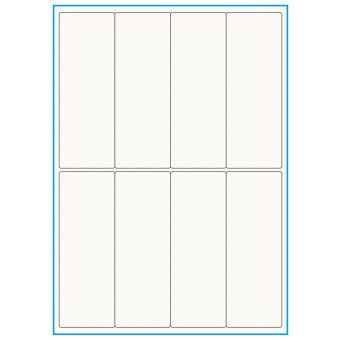 A4-8 smal, 8 etiketter/ark, 100% Recycled råhvid mat – permanent lim – 50,0 x 140,0 mm – 75 ark - A4, A5 & A6 etiketter i ark