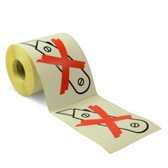 Advarselsetiketter, Permanent – Pas på kniv – 100 x 150 mm – 300 stk. - Advarselslabels i ruller