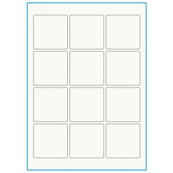 A4-12 kvad., 12 etiketter/ark, 100% Recycled råhvid mat – permanent lim – 60,0 x 60,0 mm – 75 ark - A4, A5 & A6 etiketter i ark