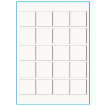 A4-20 kvad., 20 etiketter/ark, 100% Recycled råhvid mat – permanent lim – 45,0 x 45,0 mm – 75 ark - A4, A5 & A6 etiketter i ark