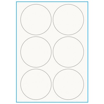 A4-Ø90, 6 etiketter/ark, 100% Recycled råhvid mat – permanent lim – Ø 90 mm – 75 ark - A4, A5 & A6 etiketter i ark