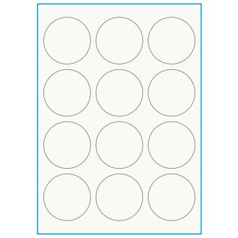 A4-Ø60, 12 etiketter/ark, 100% Recycled råhvid mat – permanent lim – Ø 60,0 mm – 75 ark - A4, A5 & A6 etiketter i ark