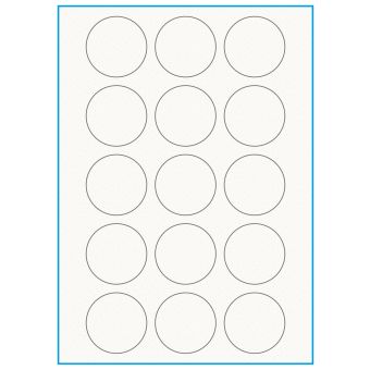 A4-Ø50, 15 etiketter/ark, 100% Recycled råhvid mat – permanent lim – Ø 50 mm – 75 ark - A4, A5 & A6 etiketter i ark