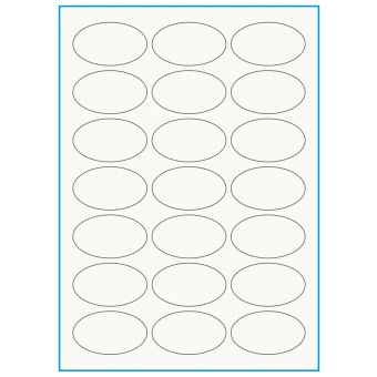 A4-21 ovale, 21 etiketter/ark, 100% Recycled råhvid mat – permanent lim – 60,0 x 35,0 mm – 75 ark - A4, A5 & A6 etiketter i ark