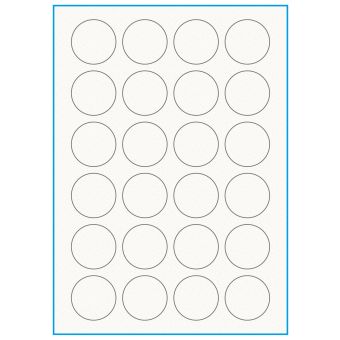 A4-Ø40, 24 etiketter/ark, 100% Recycled råhvid mat – permanent lim – Ø 40,0 mm – 75 ark - A4, A5 & A6 etiketter i ark