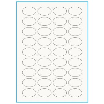 A4-36 oval, 36 etiketter/ark, 100% Recycled råhvid mat – permanent lim – 40,0 x 25,0 mm – 75 ark - A4, A5 & A6 etiketter i ark