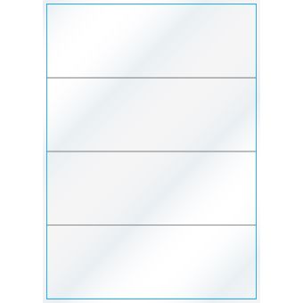 A4-4-smal slids, 4 etiketter/ark, hvid gloss – permanent lim – 210,0 x 73,8 mm – 100 ark - A-4 etiketter, hvid gloss