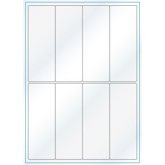 A4-8 smal, 8 etiketter/ark, hvid gloss – permanent lim – 50,0 x 140,0 mm – 100 ark - A-4 etiketter, hvid gloss