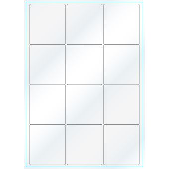 A4-12, 12 etiketter/ark, hvid gloss – permanent lim – 63,5 x 72,0 mm – 100 ark - A-4 etiketter, hvid gloss
