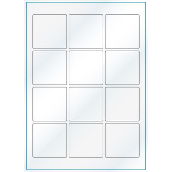 A4-12 kvad., 12 etiketter/ark, hvid gloss – permanent lim – 60,0 x 60,0 mm – 100 ark - A-4 etiketter, hvid gloss