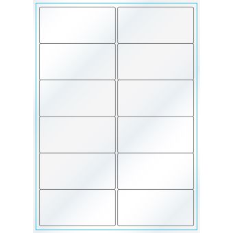 A4-12 smal, 12 etiketter/ark, hvid gloss – permanent lim – 99,1 x 47,5 mm – 100 ark - A-4 etiketter, hvid gloss
