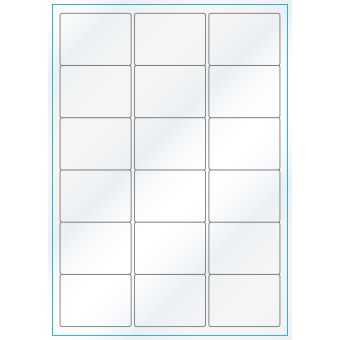 A4-18, 18 etiketter/ark, hvid gloss – permanent lim – 63,5 x 46,6 mm – 100 ark - A-4 etiketter, hvid gloss