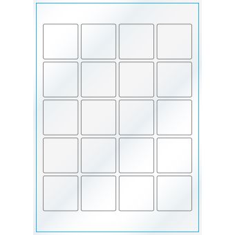 A4-20 kvad., 20 etiketter/ark, hvid gloss – permanent lim – 45,0 x 45,0 mm – 100 ark - A-4 etiketter, hvid gloss