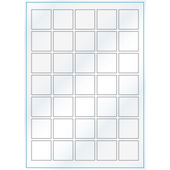 A4-35 kvad., 35 etiketter/ark, hvid gloss – permanent lim – 35,0 x 35,0 mm – 100 ark - A-4 etiketter, hvid gloss