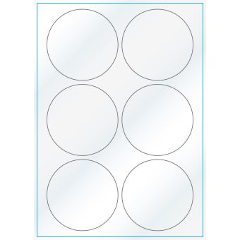 A4-Ø90, 6 etiketter/ark, hvid gloss – permanent lim – Ø 90,0 mm – 100 ark - A-4 etiketter, hvid gloss